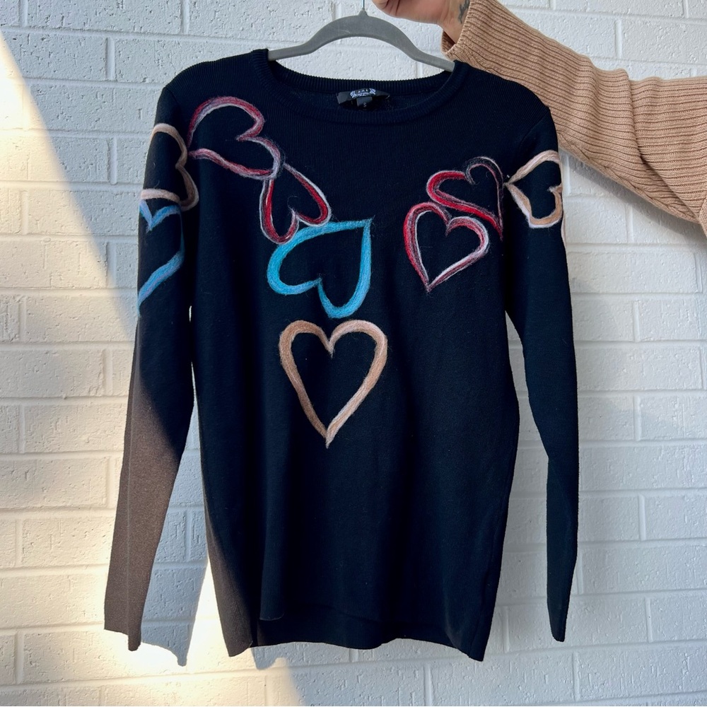 Black Sweater with Colorful Heart Design